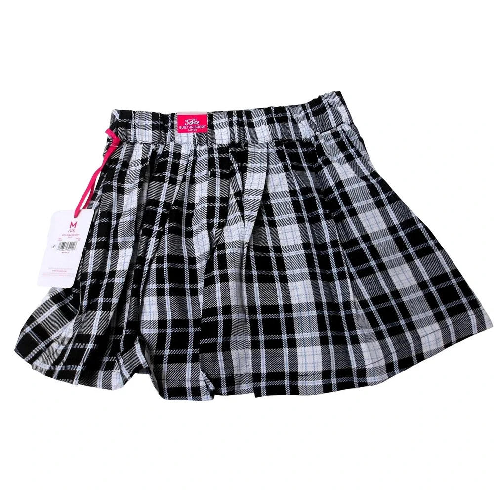 Justice Plaid Pleated Skirt Girls Black White Blue Size 10 /‎ #26102